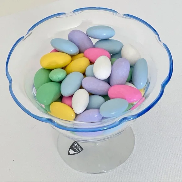 Vintage Orrefors Sweden Crystal Compote Bowl Cobalt Blue Rim Pedestal Dish - Picture 4 of 12